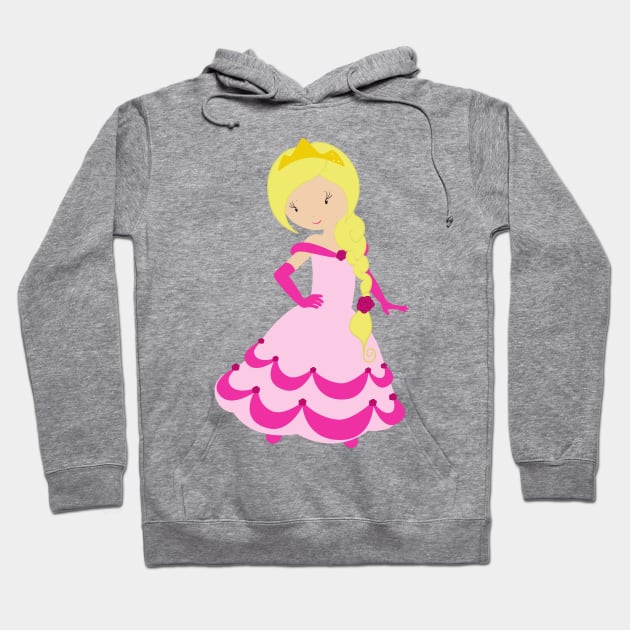 Cute Princess, Blonde Hair, Crown, Pink Dress Hoodie by Jelena Dunčević